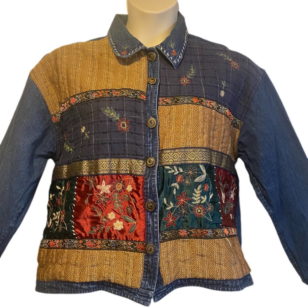 Sara Studio Plus Denim Patchwork And Embroidery J… - image 2